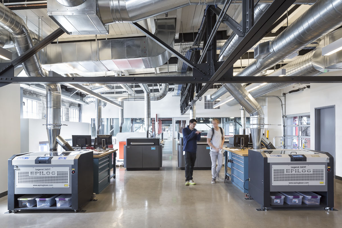 The Epilog laser cutters in the digital fab lab. Credit Blake Marvin