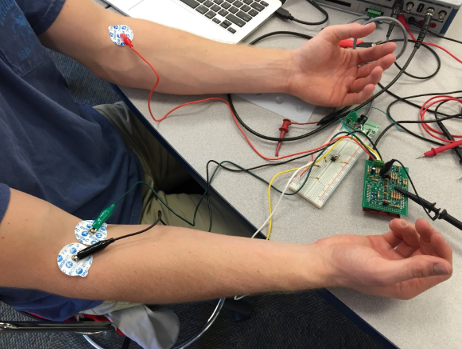 The ECG hooked up and monitoring real signals