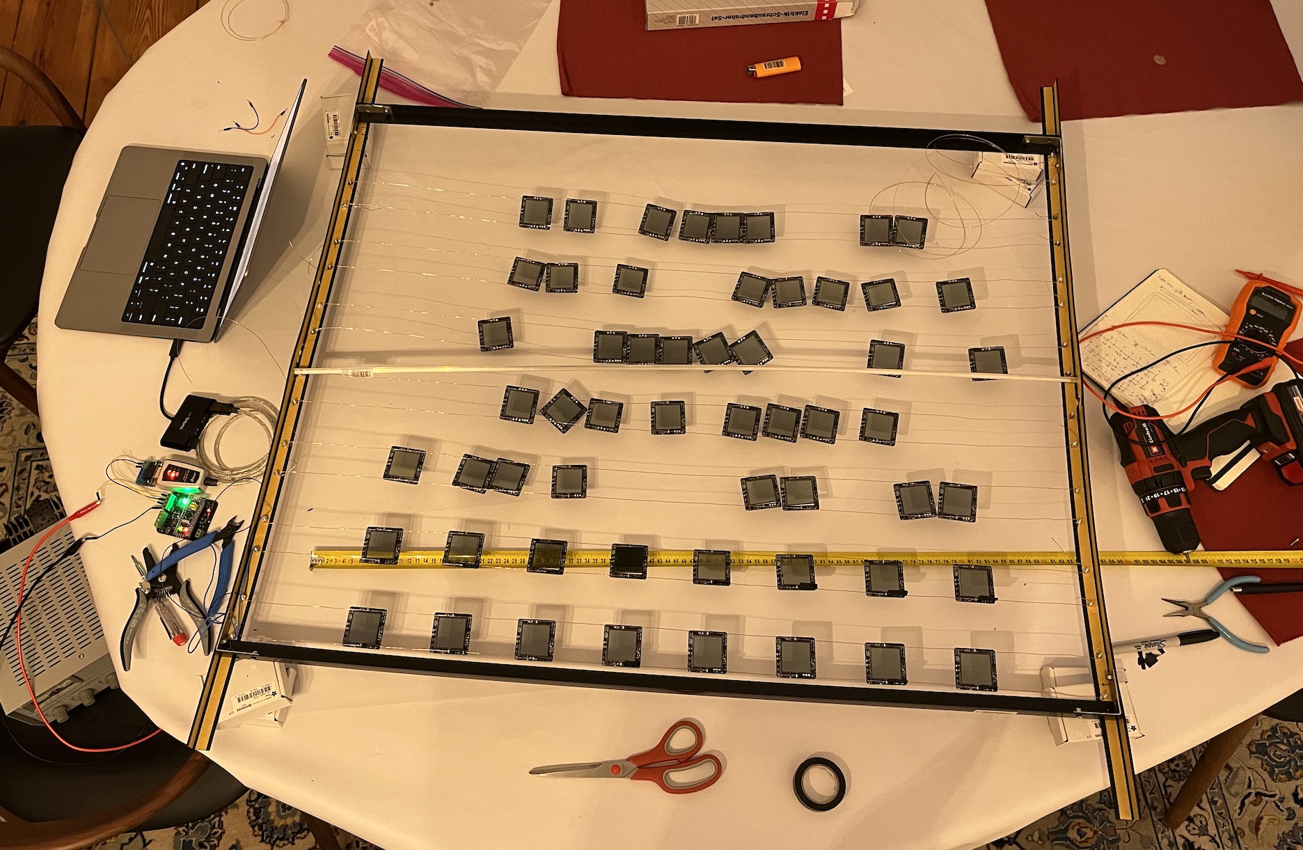 Assembly of the grid rows in progress